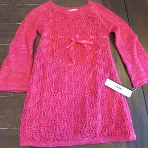 BCX Girl Magenta Pink Colored Crochet Dress Sz 5 Kids Satin Ribbon with tags
